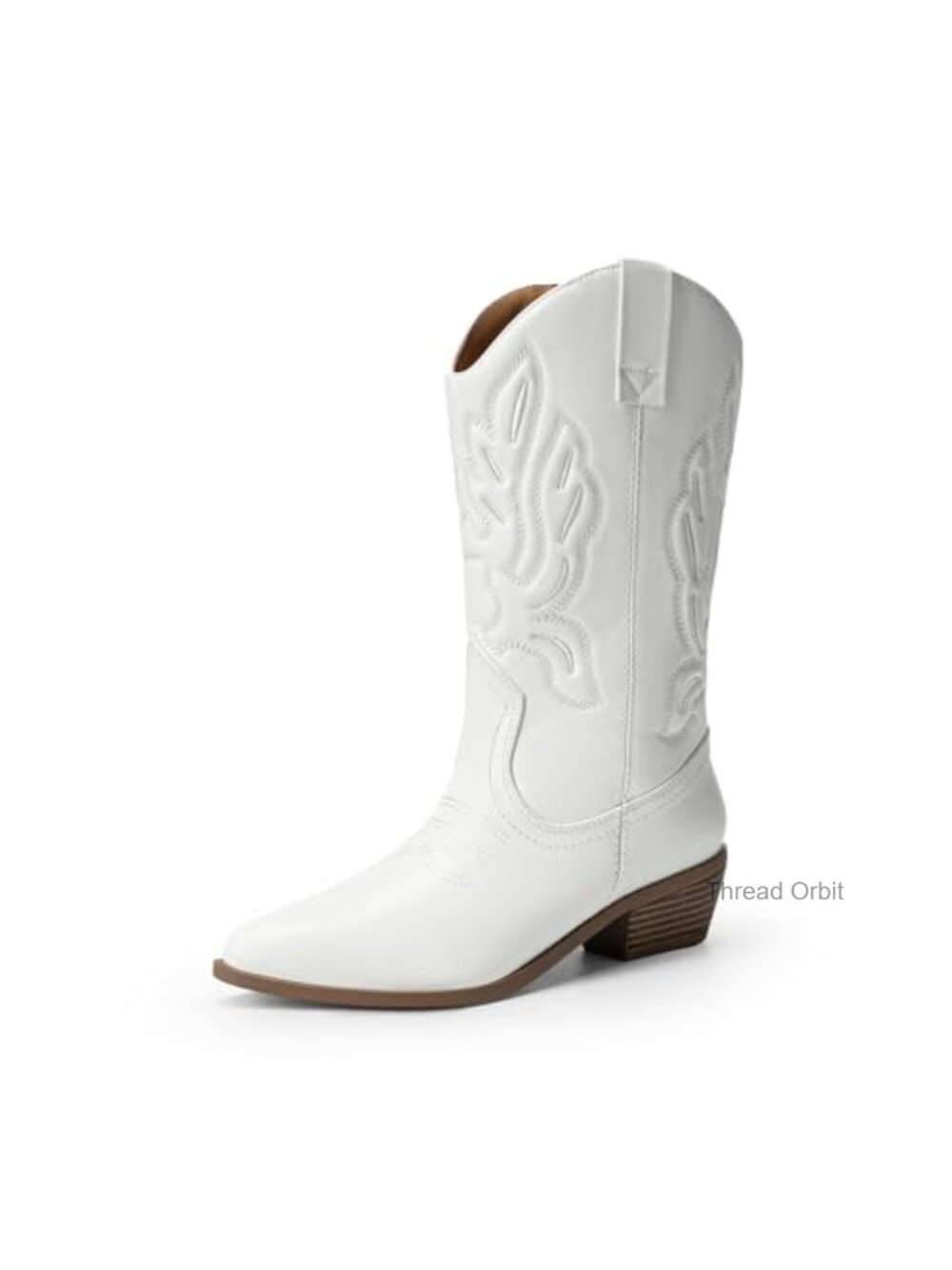 Women's Faux Leather Western Mid-Calf Cowgirl Boots Embroidered Pointed Toe